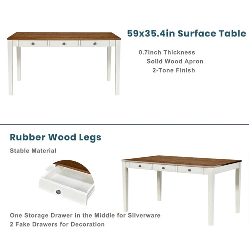 Ensemble de salle à manger en bois 6 pièces avec table, 4 chaises et banc, table avec tiroir