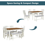 Ensemble de salle à manger en bois 6 pièces avec table, 4 chaises et banc, table avec tiroir