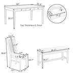 Ensemble de salle à manger en bois 6 pièces avec table, 4 chaises et banc, table avec tiroir