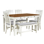 Ensemble de salle à manger en bois 6 pièces avec table, 4 chaises et banc, table avec tiroir
