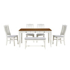 Ensemble de salle à manger en bois 6 pièces avec table, 4 chaises et banc, table avec tiroir