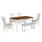 Ensemble de salle à manger en bois 6 pièces avec table, 4 chaises et banc, table avec tiroir