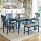 Ensemble de salle à manger en bois 6 pièces avec table, 4 chaises et banc, table avec tiroir