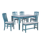 Ensemble de salle à manger en bois 6 pièces avec table, 4 chaises et banc, table avec tiroir