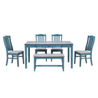 Ensemble de salle à manger en bois 6 pièces avec table, 4 chaises et banc, table avec tiroir