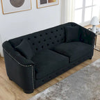 Canapé 3 places Chesterfield en velours capitonné avec ornement clouté, coloris 77