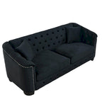 Canapé 3 places Chesterfield en velours capitonné avec ornement clouté, coloris 77