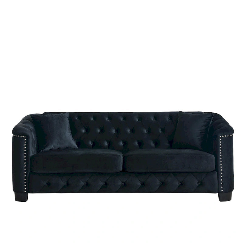 Canapé 3 places Chesterfield en velours capitonné avec ornement clouté, coloris 77