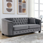 Canapé 3 places Chesterfield en velours capitonné avec ornement clouté, coloris 77