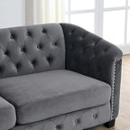 Canapé 3 places Chesterfield en velours capitonné avec ornement clouté, coloris 77