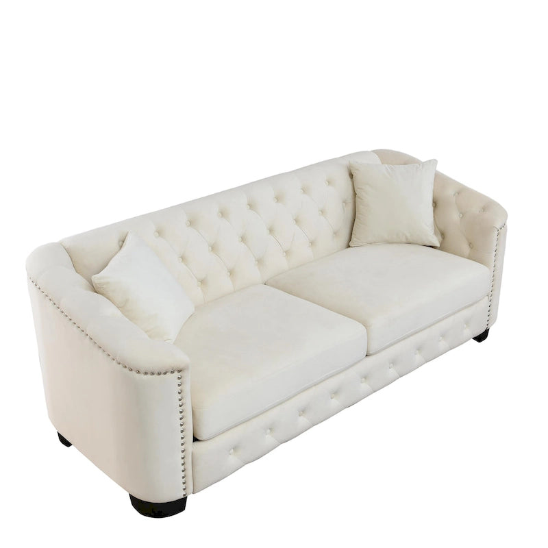Canapé 3 places Chesterfield en velours capitonné avec ornement clouté, coloris 77