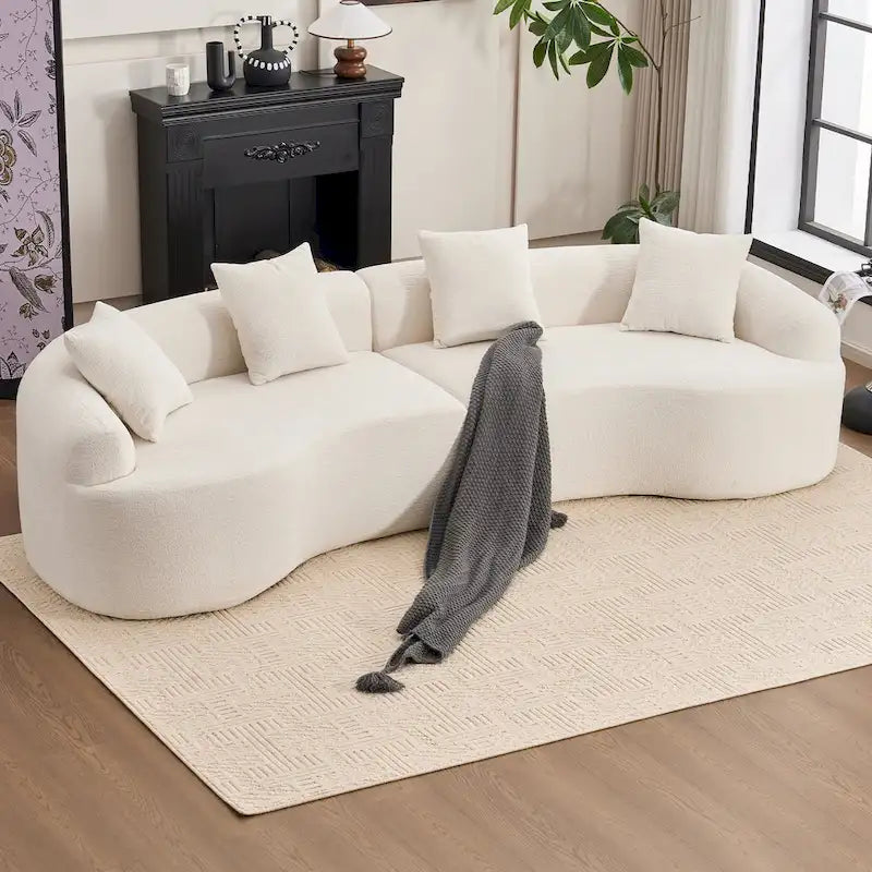 Canapé d'angle modulable incurvé 4 places en tissu chenille de luxe
