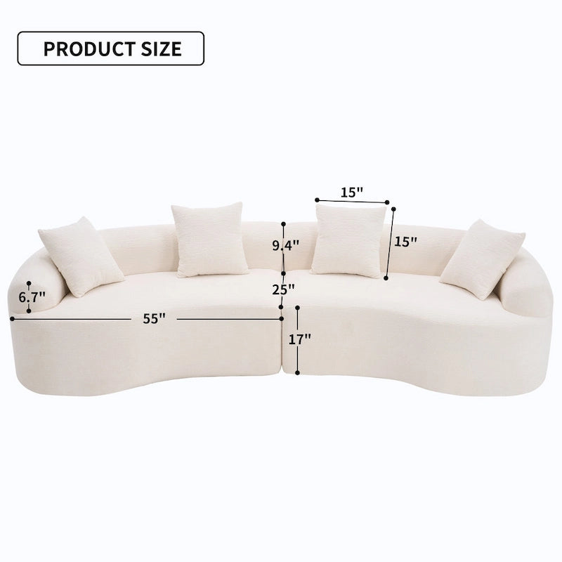 Canapé d'angle modulable incurvé 4 places en tissu chenille de luxe