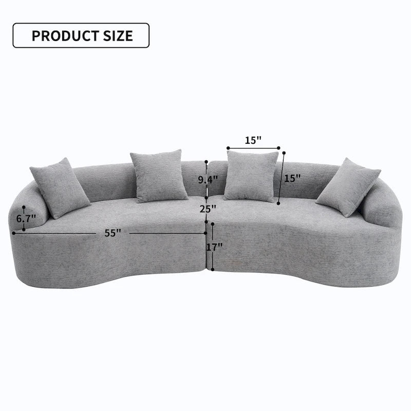 Canapé d'angle modulable incurvé 4 places en tissu chenille de luxe