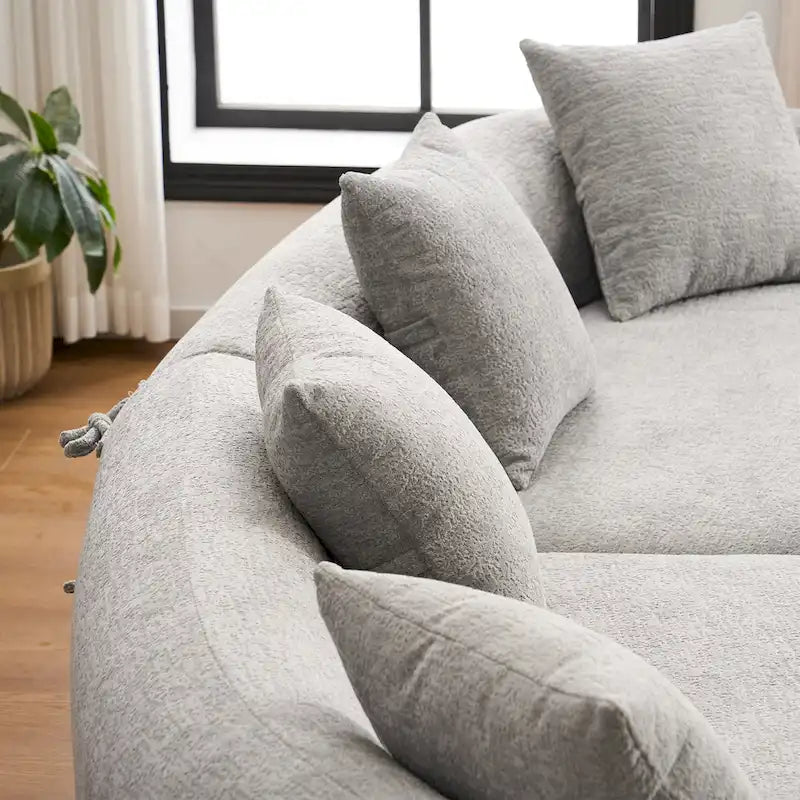 Canapé d'angle modulable incurvé 4 places en tissu chenille de luxe
