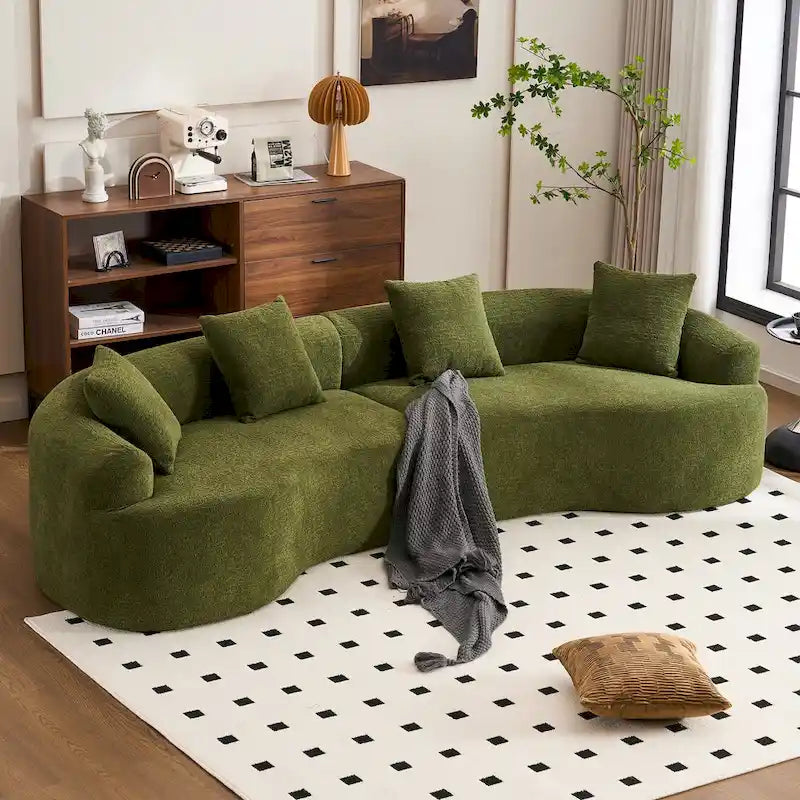 Canapé d'angle modulable incurvé 4 places en tissu chenille de luxe
