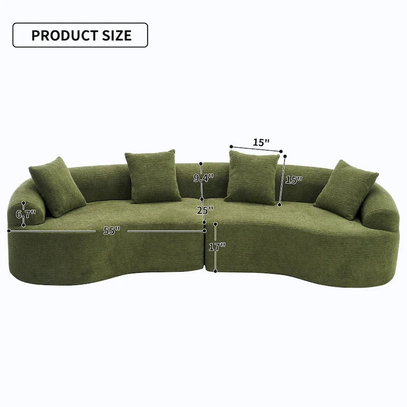 Canapé d'angle modulable incurvé 4 places en tissu chenille de luxe