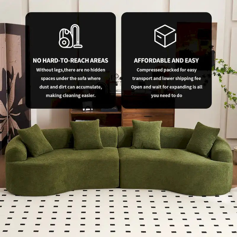 Canapé d'angle modulable incurvé 4 places en tissu chenille de luxe