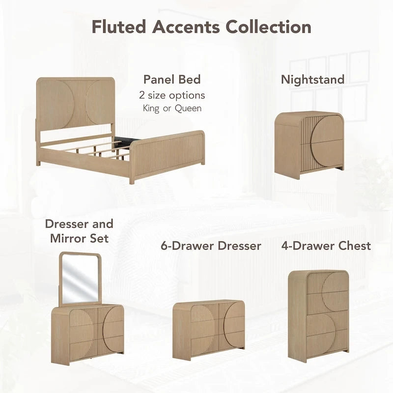 Lit Adrienne de Furniture of America, style rustique moderne, en bois massif à panneaux cannelés