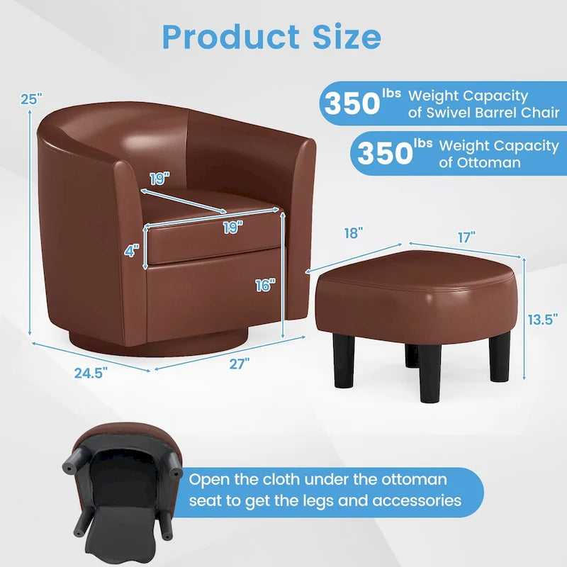 Fauteuil pivotant moderne avec repose-pieds pour salon ou chambre à coucher