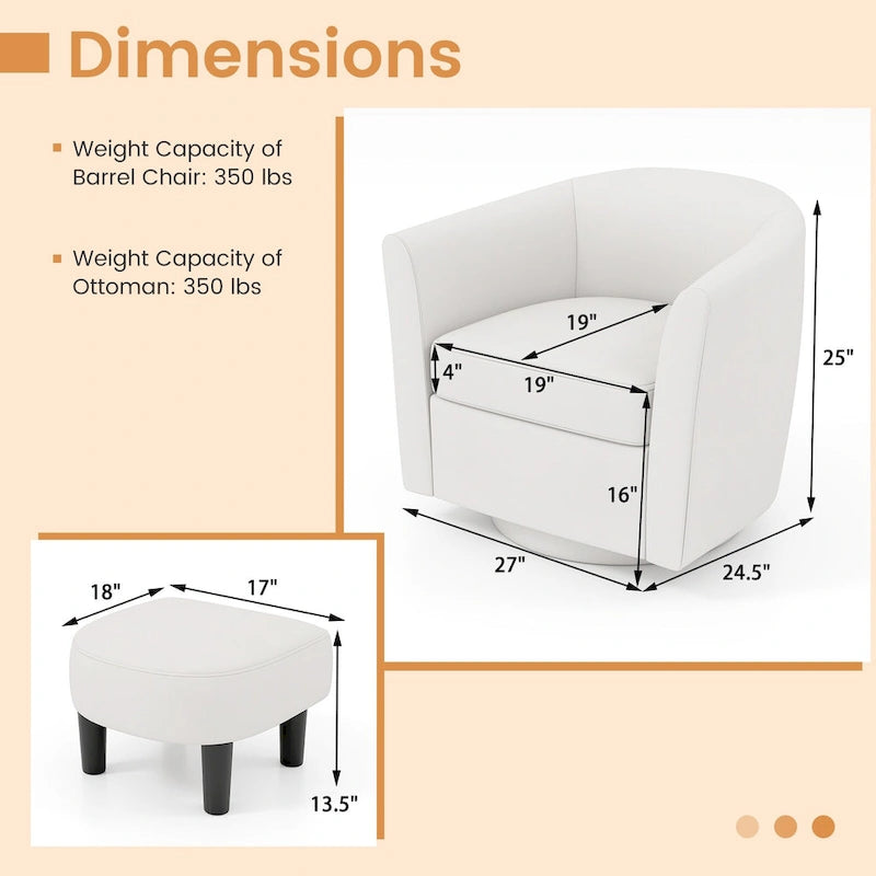 Fauteuil pivotant moderne avec repose-pieds pour salon ou chambre à coucher