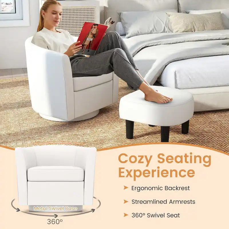 Fauteuil pivotant moderne avec repose-pieds pour salon ou chambre à coucher