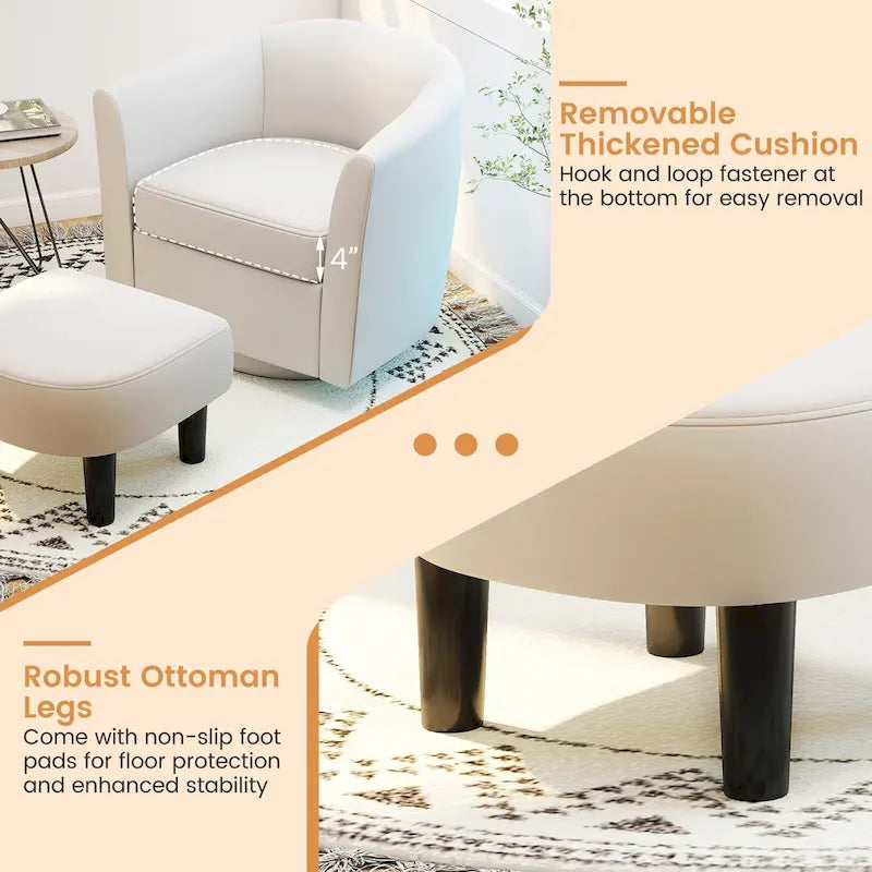 Fauteuil pivotant moderne avec repose-pieds pour salon ou chambre à coucher