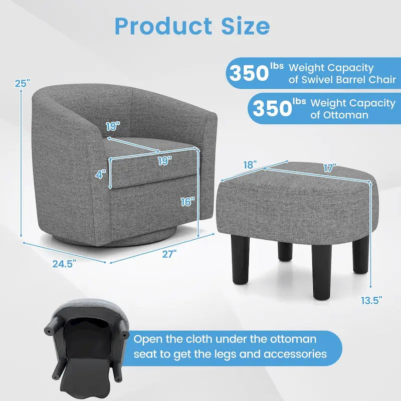Fauteuil pivotant moderne avec repose-pieds pour salon ou chambre à coucher