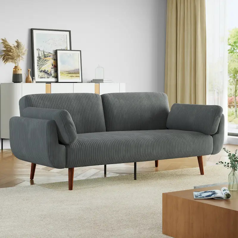 Canapé-lit convertible moderne en velours côtelé, 73,3 cm de largeur, accoudoirs évasés
