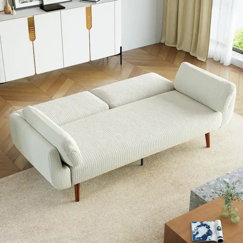 Canapé-lit convertible moderne en velours côtelé, 73,3 cm de largeur, accoudoirs évasés
