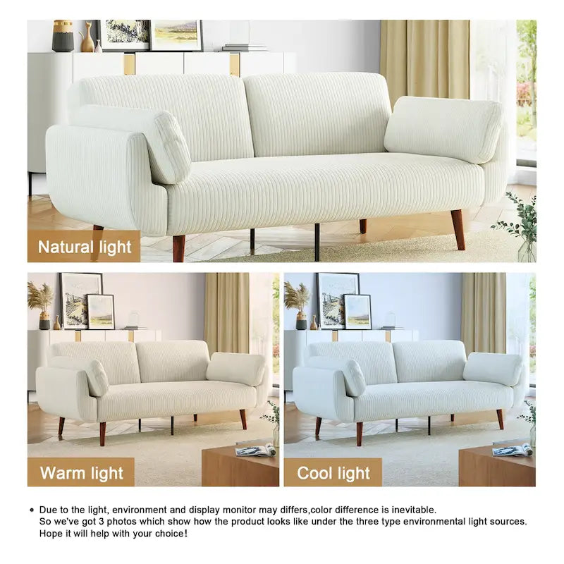 Canapé-lit convertible moderne en velours côtelé, 73,3 cm de largeur, accoudoirs évasés