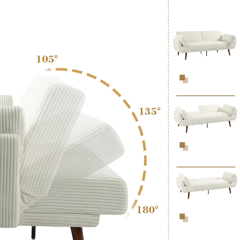 Canapé-lit convertible moderne en velours côtelé, 73,3 cm de largeur, accoudoirs évasés