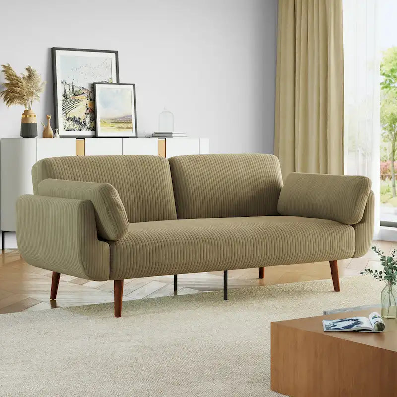 Canapé-lit convertible moderne en velours côtelé, 73,3 cm de largeur, accoudoirs évasés