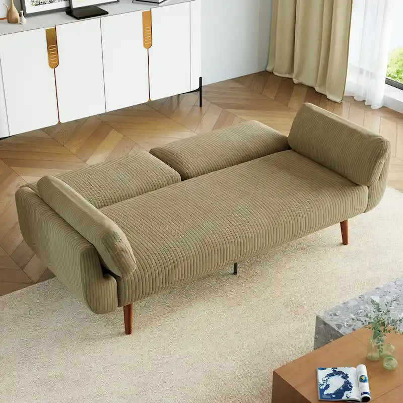 Canapé-lit convertible moderne en velours côtelé, 73,3 cm de largeur, accoudoirs évasés