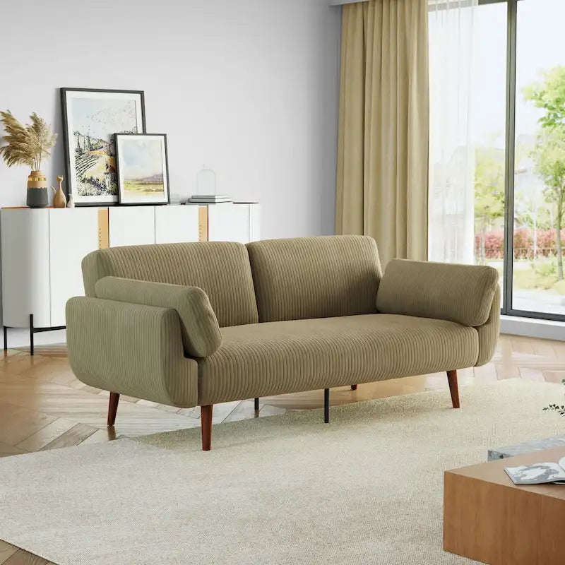 Canapé-lit convertible moderne en velours côtelé, 73,3 cm de largeur, accoudoirs évasés