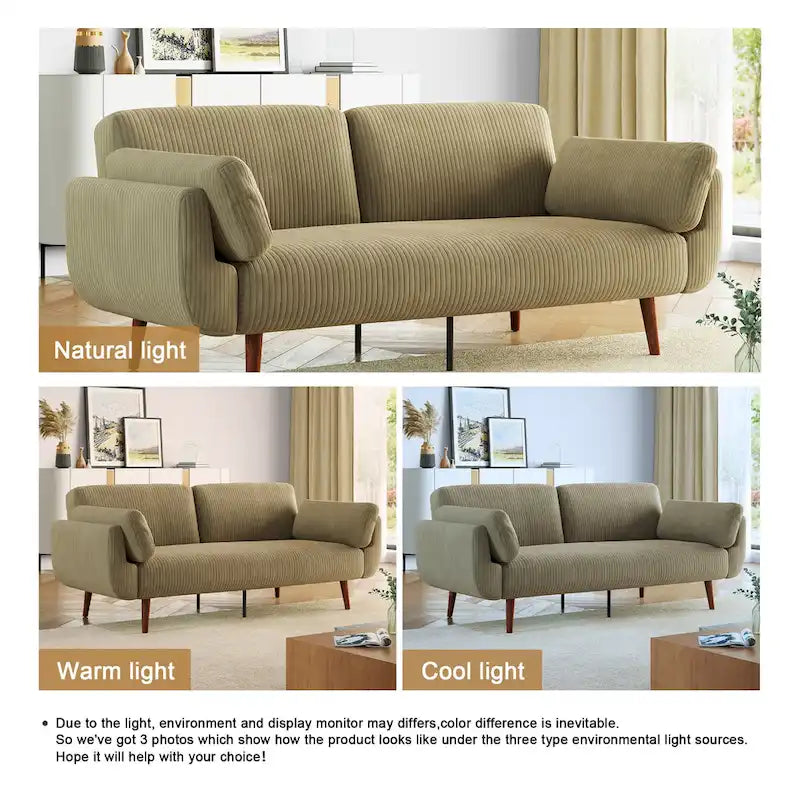 Canapé-lit convertible moderne en velours côtelé, 73,3 cm de largeur, accoudoirs évasés