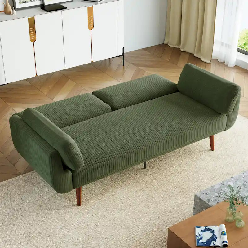 Canapé-lit convertible moderne en velours côtelé, 73,3 cm de largeur, accoudoirs évasés