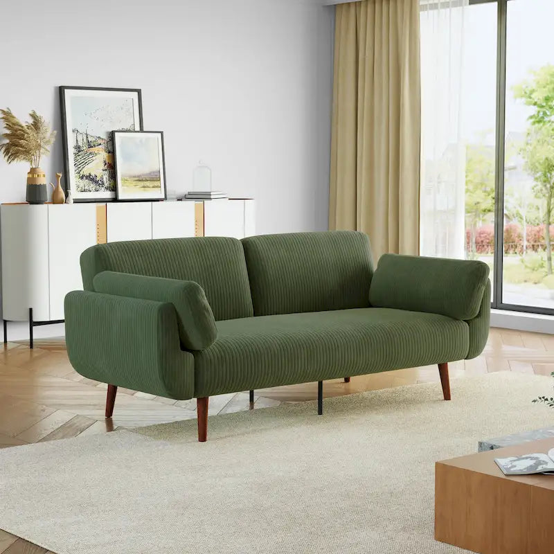 Canapé-lit convertible moderne en velours côtelé, 73,3 cm de largeur, accoudoirs évasés