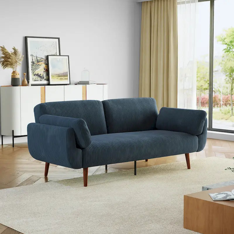 Canapé-lit convertible moderne en velours côtelé, 73,3 cm de largeur, accoudoirs évasés