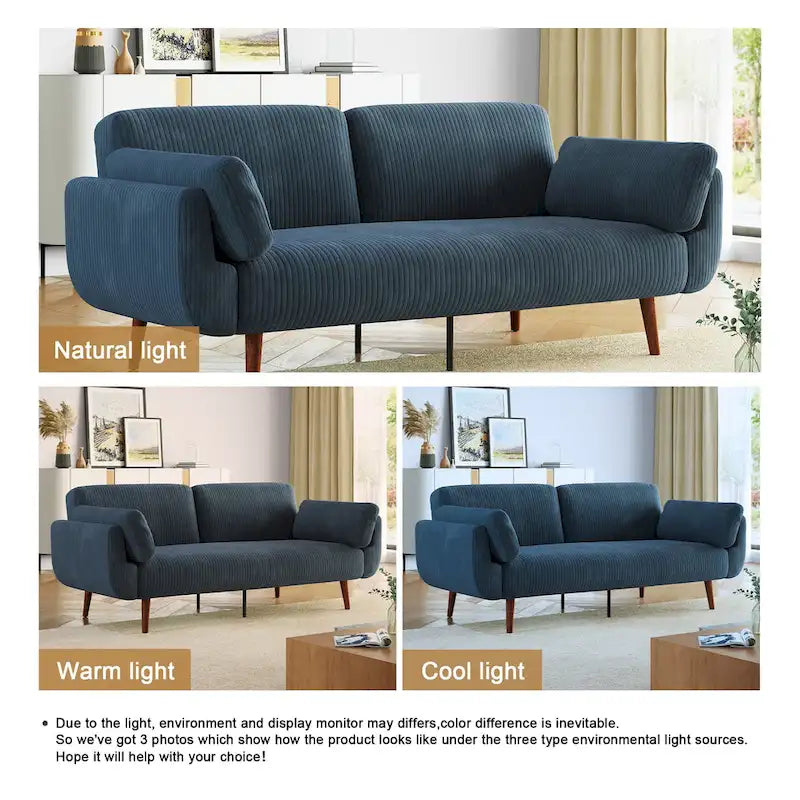 Canapé-lit convertible moderne en velours côtelé, 73,3 cm de largeur, accoudoirs évasés