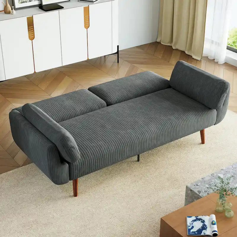 Canapé-lit convertible moderne en velours côtelé, 73,3 cm de largeur, accoudoirs évasés