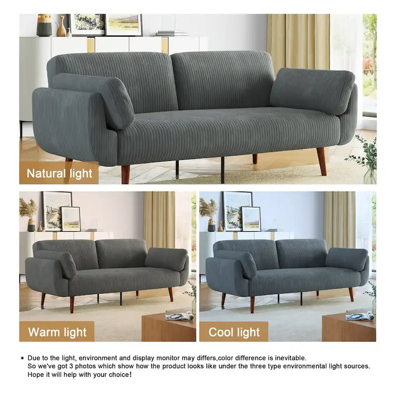 Canapé-lit convertible moderne en velours côtelé, 73,3 cm de largeur, accoudoirs évasés