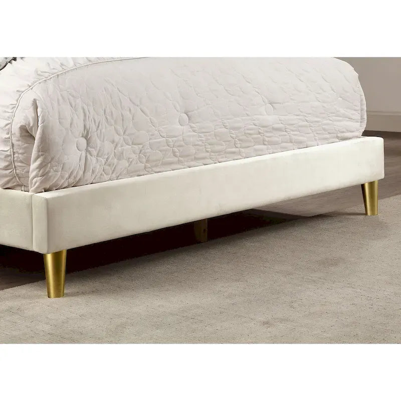 Lit plateforme entièrement rembourré DH BASIC Glam Beige avec accents dorés par Denhour