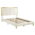 Lit plateforme entièrement rembourré DH BASIC Glam Beige avec accents dorés par Denhour