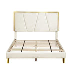 Lit plateforme entièrement rembourré DH BASIC Glam Beige avec accents dorés par Denhour