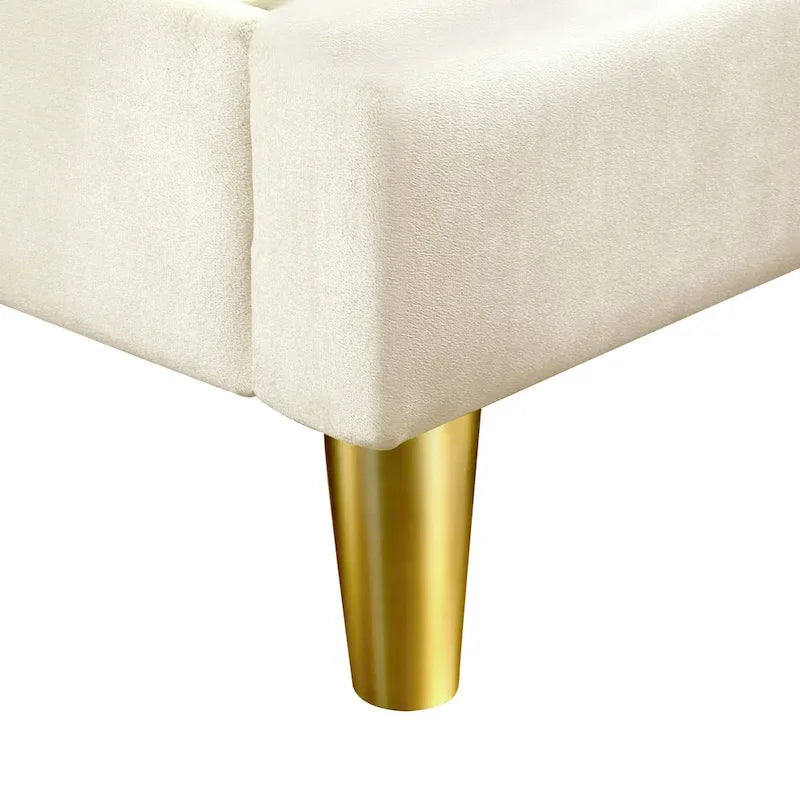 Lit plateforme entièrement rembourré DH BASIC Glam Beige avec accents dorés par Denhour