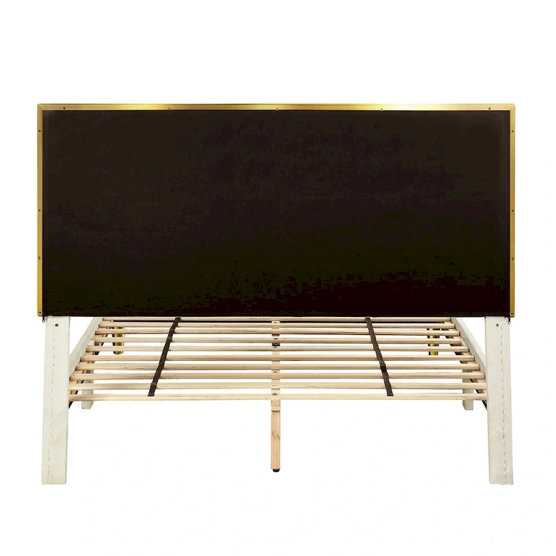 Lit plateforme entièrement rembourré DH BASIC Glam Beige avec accents dorés par Denhour