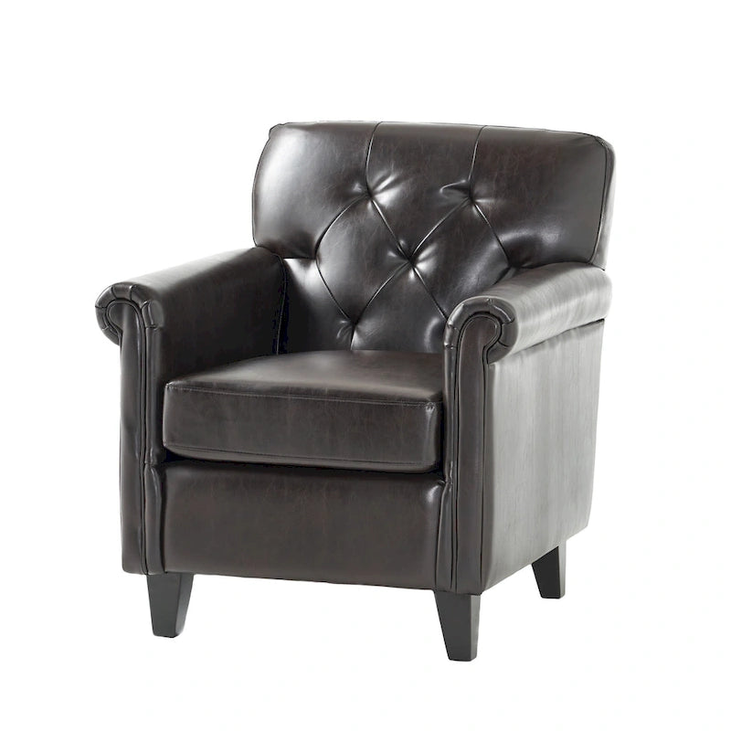 Fauteuil club Veronica en cuir marron capitonné de Christopher Knight Home