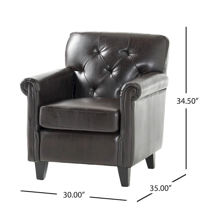 Fauteuil club Veronica en cuir marron capitonné de Christopher Knight Home