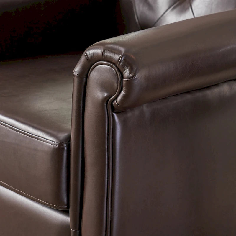 Fauteuil club Veronica en cuir marron capitonné de Christopher Knight Home